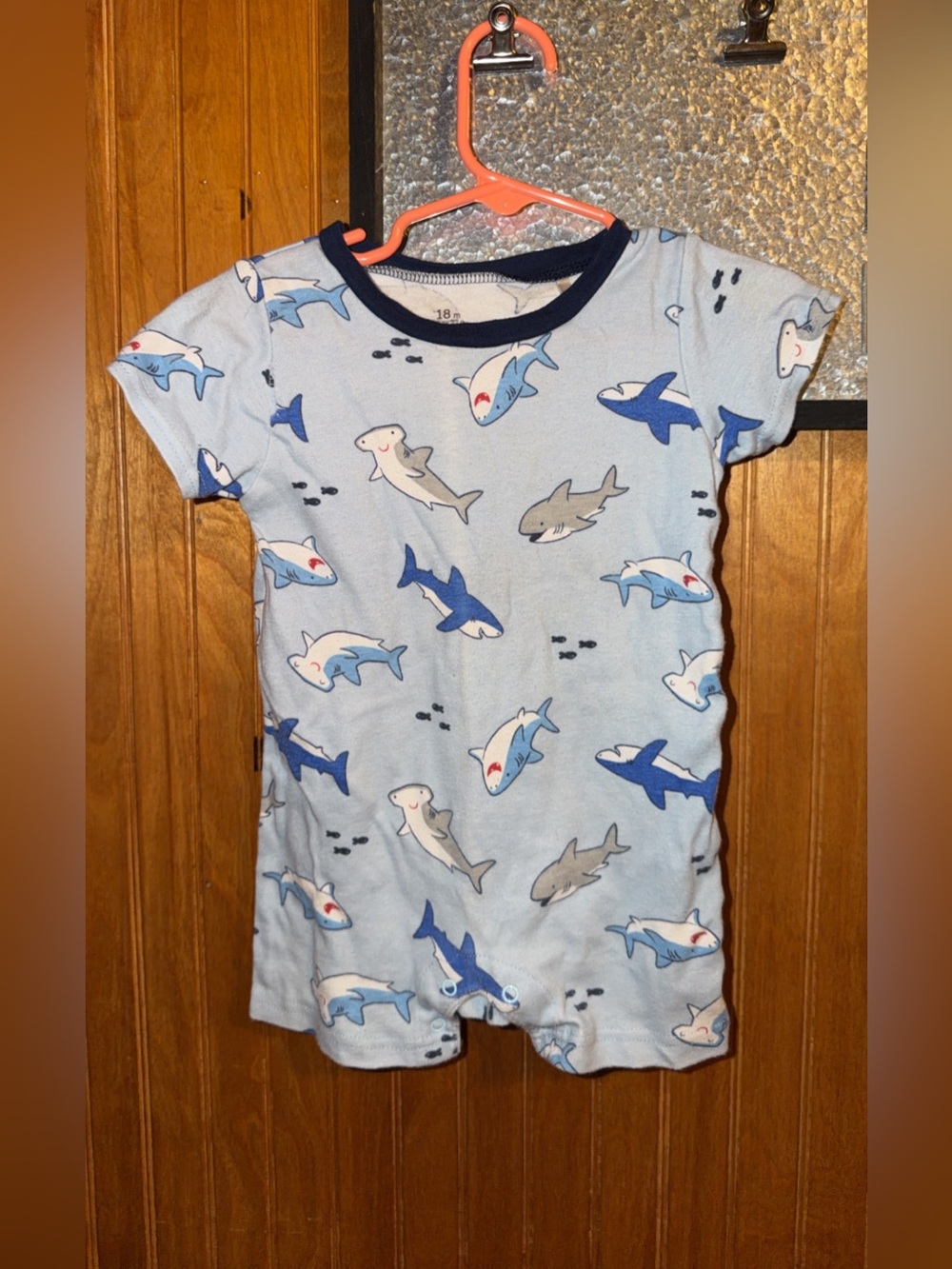 Light Blue Shark-Print Baby Romper